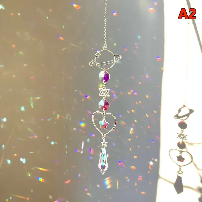 Hanging Crystal Pendant Garden Suncatcher Wind Chimes Rainbow Prism Crystal Chain For Window Decor
