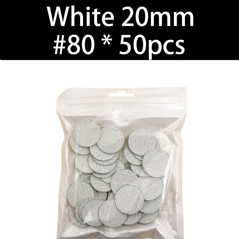 New~White Sanding paper 50/pcs Pedicure Foot Care Tools 15mm 20mm 25mm 35mm nail drill bit Disk disc Salon Calluse Replaceable