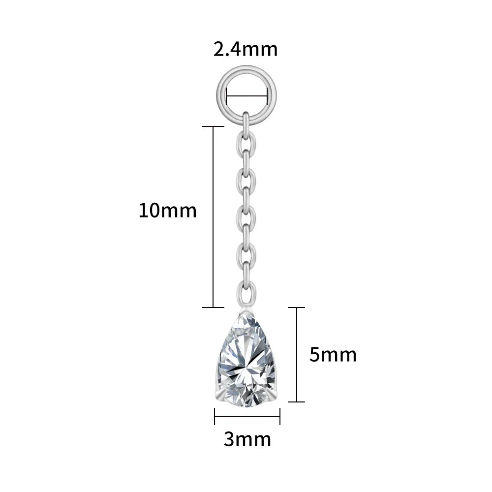 Right Grand ASTM F136 Titanium Waterdrop CZ Dangle Chain Earring Charm Pendant for Upper Lobe Clicker Piercing Jewelry