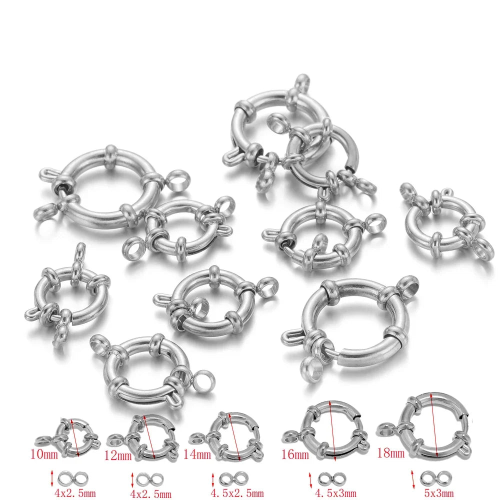 4pcs Stainless Steel Gold Round Spring Clasps Hooks for Bracelet Clavicle Necklace Clasp Connectors DIY Jewelry Making Supplies