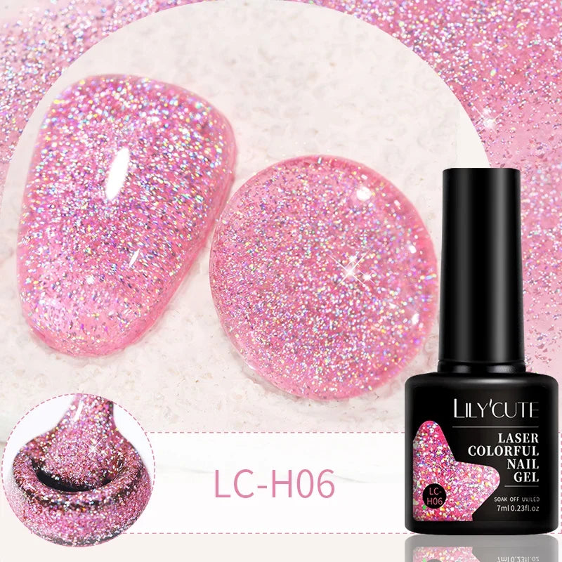 LILYCUTE 7ml Reflective Glitter Nail Gel Polish Effect Sparkling Soak Off Gel Semi Permanent For Manicure Nail Art UV Nail Gel