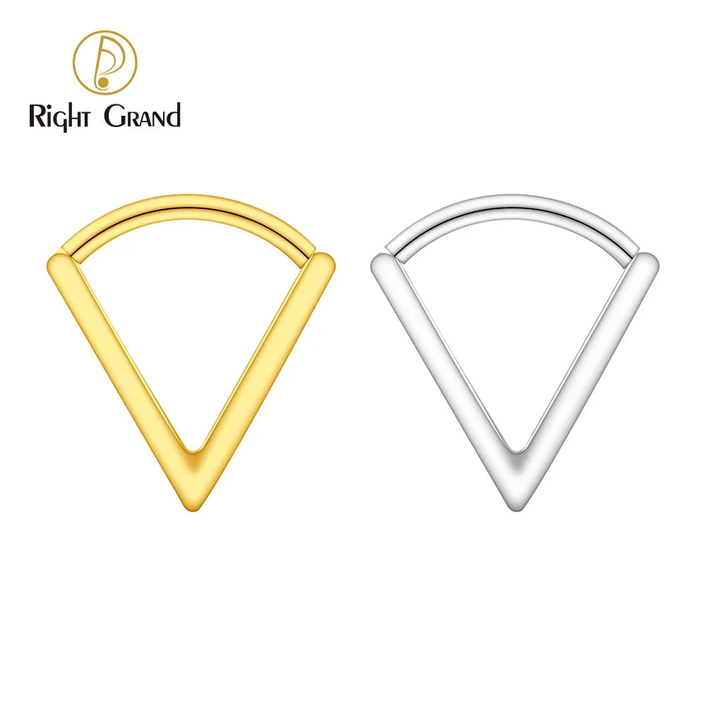 Right Grand ASTM F136 Titanium Triangle Huggie Hoop Earring 16G Simple Geometric V-Shaped Septum Nose Clicker Ring
