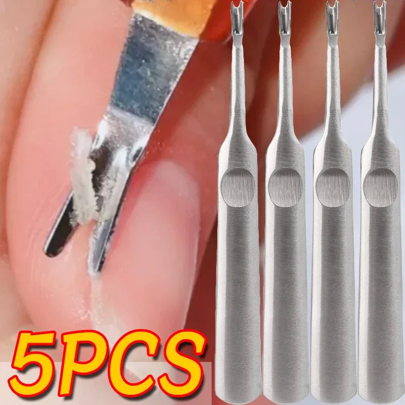 5PCS Cuticle Pusher Professional Stainless Steel Nail Cuticle Trimmer Remover Callus Dead Skin Fork Nail Manicure Pedicure Tool