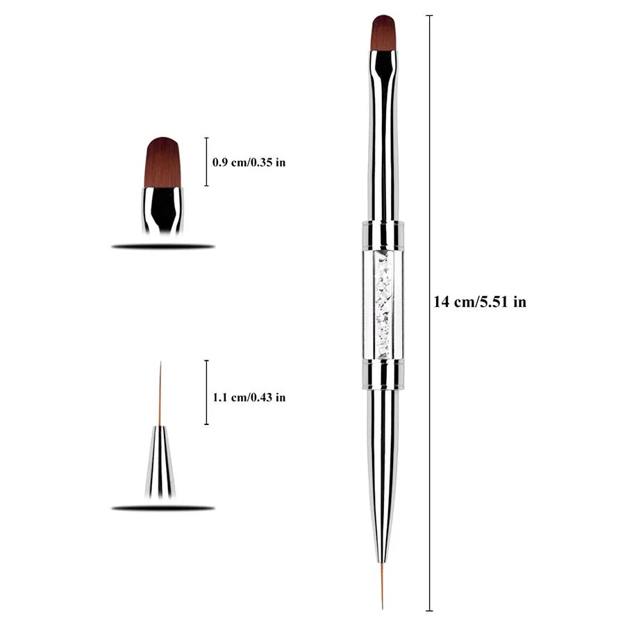 New Double Ended Nail Art Brushes Tip Nail Gel Liner Brush Oval Gel Nail Brushes Rhinestone Handle French for Design Nail Tools