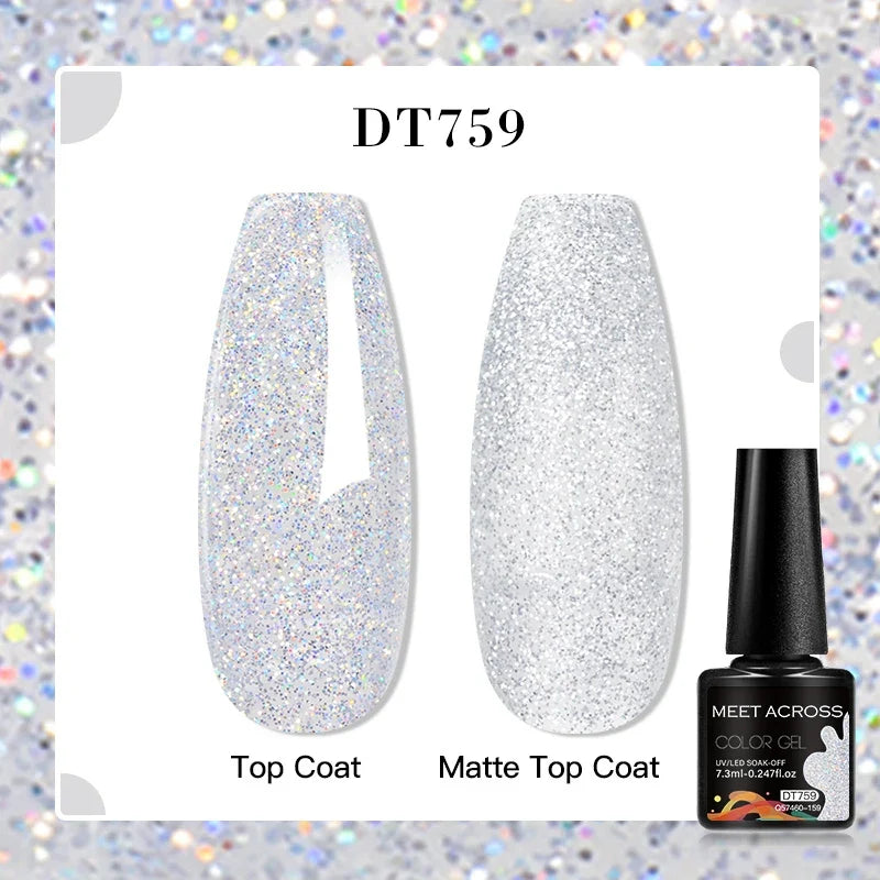 MEET ACROSS 7ml Snowflakes Sequins Gel Nail Polish Vernis Semi Permanent Soak Off Nail Art Varnish Christmas Winter For Manicure