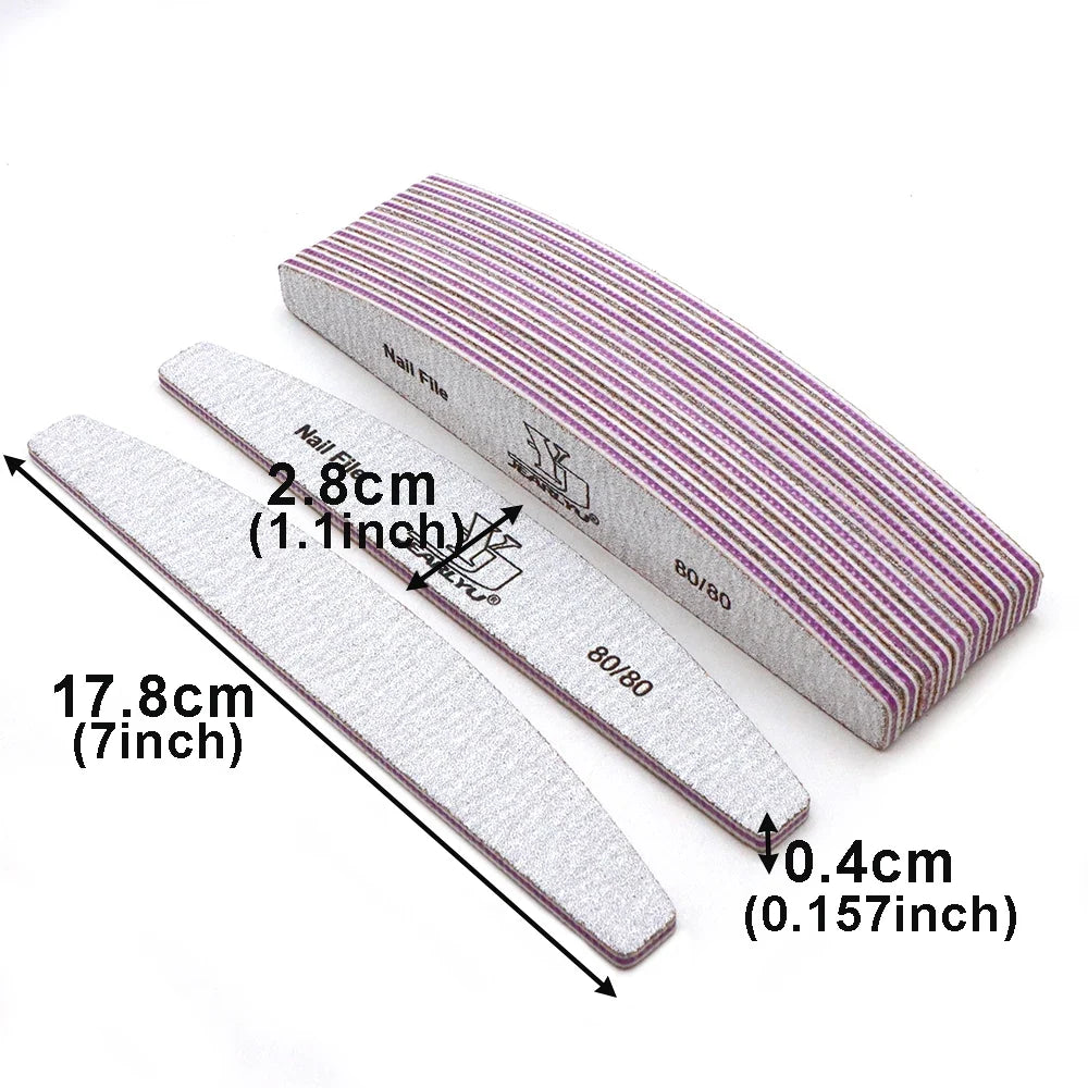 3/5/10 Pack 80/80 Grit Half Moon Nail File Useful Double Sided Buffers for Natural & Acrylic Nails Grey Sandpaper Home Salon Use