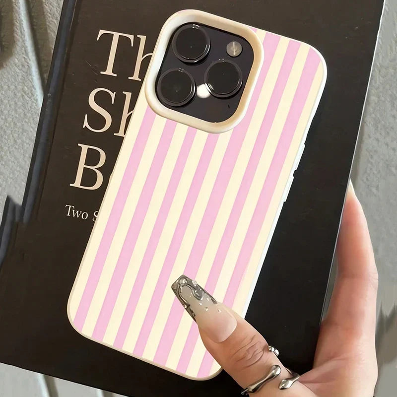 Simple Pink Vertical Striped Lichee Pattern Phone Case For IPhone 17E 17Air 16E 15 14 13 12 11 Pro Max 16 15 14 Plus Cover Case