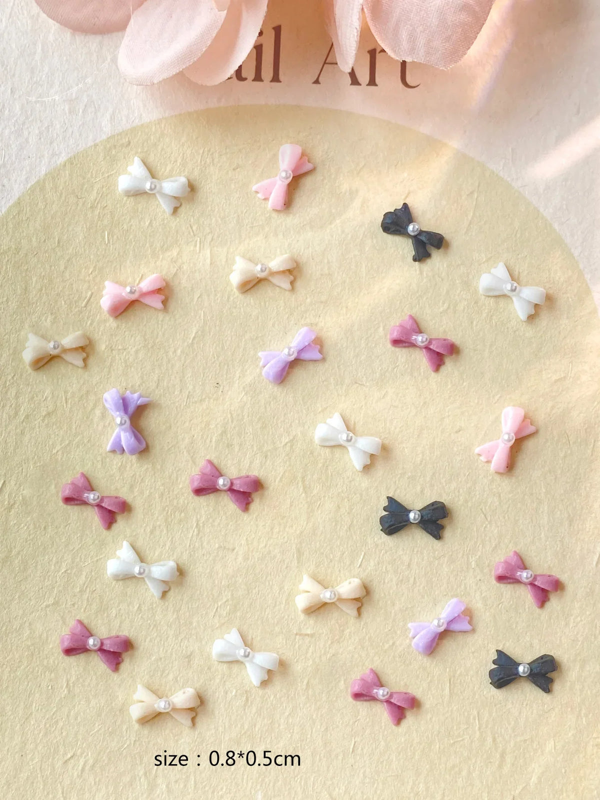 50pcs Mix Color Bow with Pearl Korea Style Nail Art Charms 3D Pink Black White Bowknot Nail Accessories DIY Design