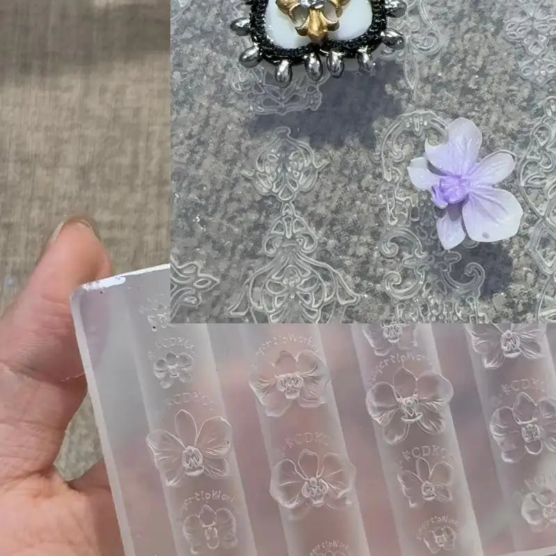Z. 3D Phalaenopsis Flower Silicone Nail Mold DIY Sweet Butterfly Orchid Design Manicure Template Carving Nail Art Mold Tools