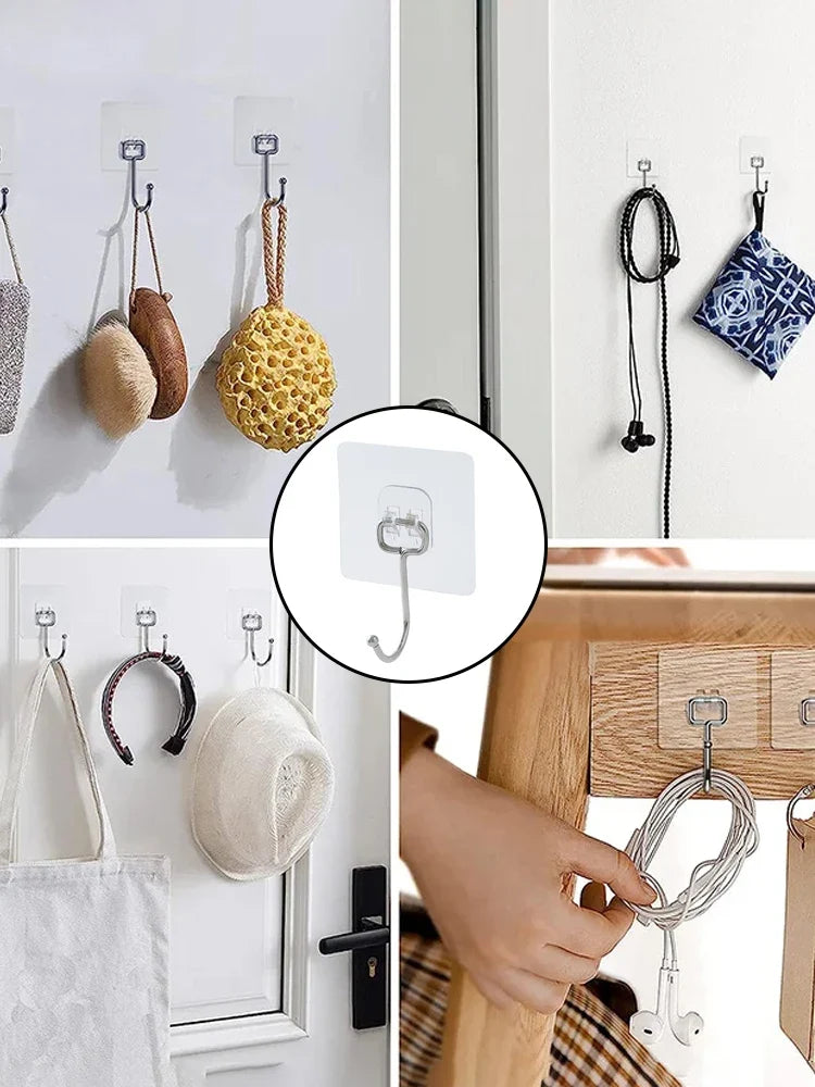 5/20 Pcs Heavy Hooks Duty  Waterproof Adhesive Wall Hooks Nail-Free Transparent  Autohesion Waterproof HooksFor Kitchen Bathroom