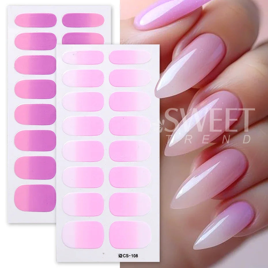 6pcs Ombre Color Gel Nail Polish Sticker Pink Blue Gradient Design Simple Adhesive Decal Full Cover Manicure With File Stick Set