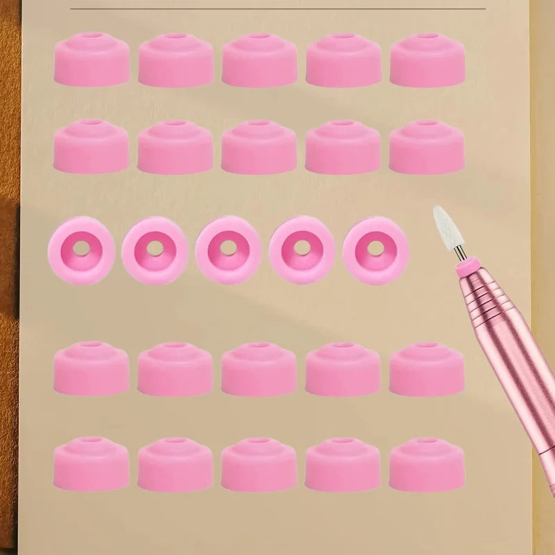 10/20/50pcs Nail Dust Protector 3/32" Shank Nail Drill Bits Anti-Dust Cover Caps for E-file Silicone Dust Stopper Pink Nail Tool