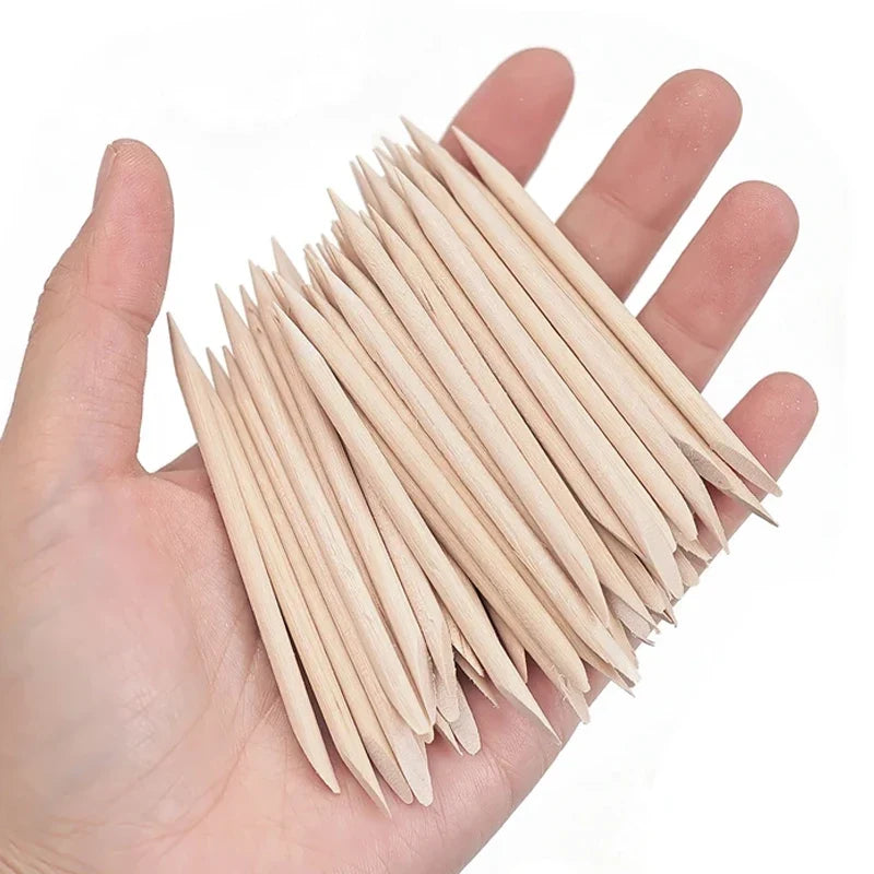 50/600Pcs Nail Orange Wood Sticks Double Head Cuticle Pusher Remover Rhinestone Picking Dotting Pedicure Manicure Care Tools
