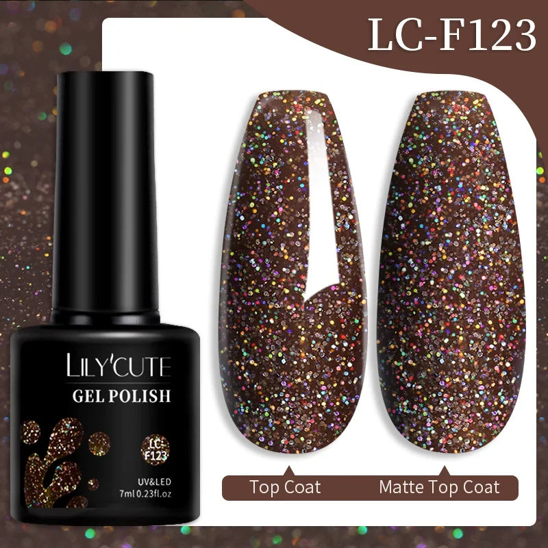 LILYCUTE 7ml Glitter Auroras Gel Nail Polish Summer Gold Colorful Sequins Manicure Semi Permanent Soak Off Nail Art Gel Varnish