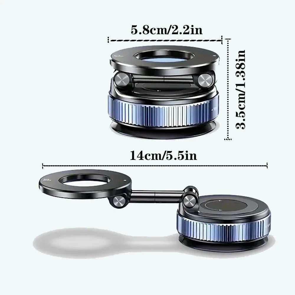 360° Adjustable Magnetic Vacuum Suction Cup Phone Mount for MagSafe Pocket-Size Foldable for Mirrors Cars Gyms Smooth Surface