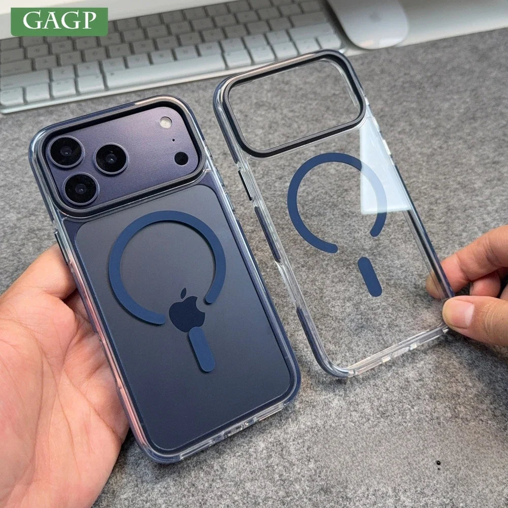 For iPhone 12 13 14 15 16 17 18 Pro Max Plus for Magsafe Case Luxury Transparent Acrylic TPU Hybrid Armor Cover for iPhone 18Pro