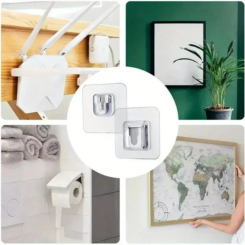 10PCS Cable Organizer Clips Double-Sided Adhesive Wall Hooks Hanger Strong Transparent Suction Cup Wall Holder for Kitchen
