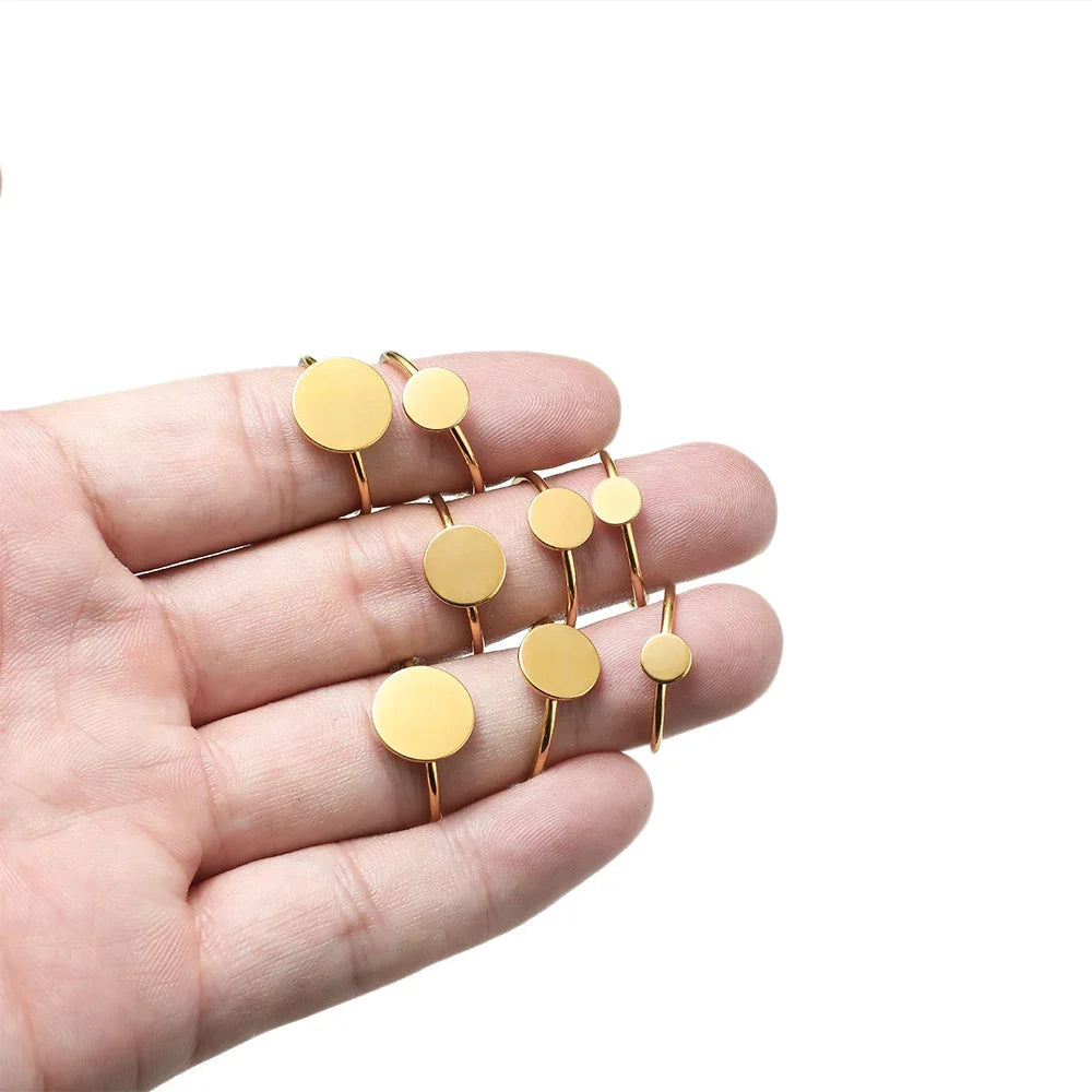 10Pcs Gold Plated Stainless Steel Blank Bases Rings Settings Cabochon Cameo Tray Bezel DIY Jewelry Making Supplies Findings Bulk