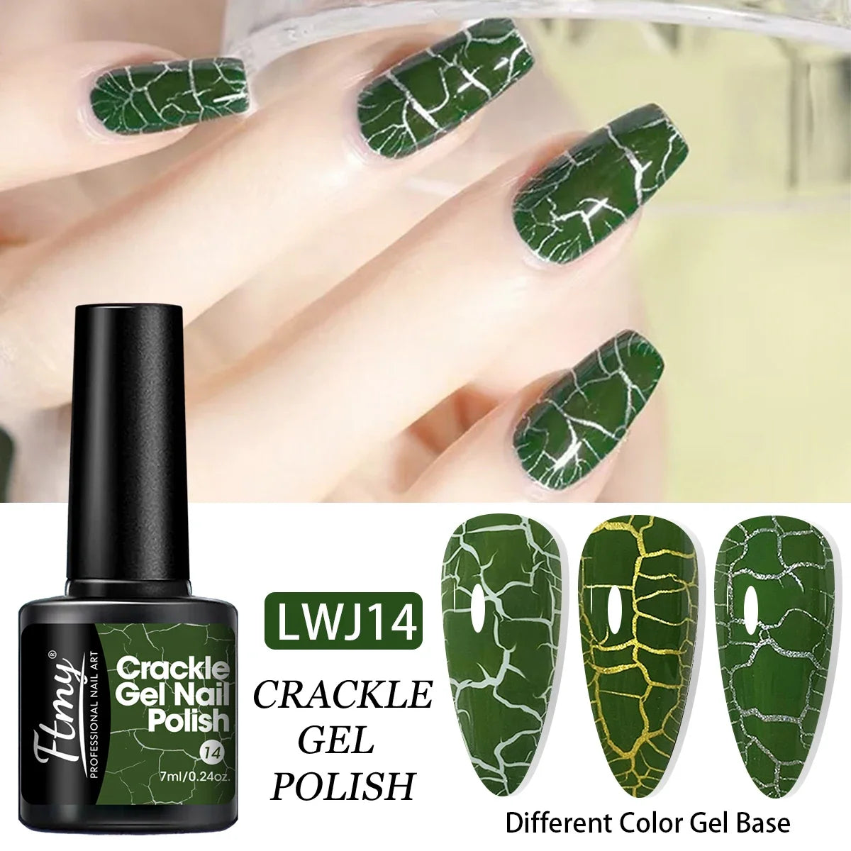 FTMY Single Pack Crackle Gel Nail Polish, Textured Crackle Effect/LED Gel Nail Polish, Specially Designed for DIY Creative Nail