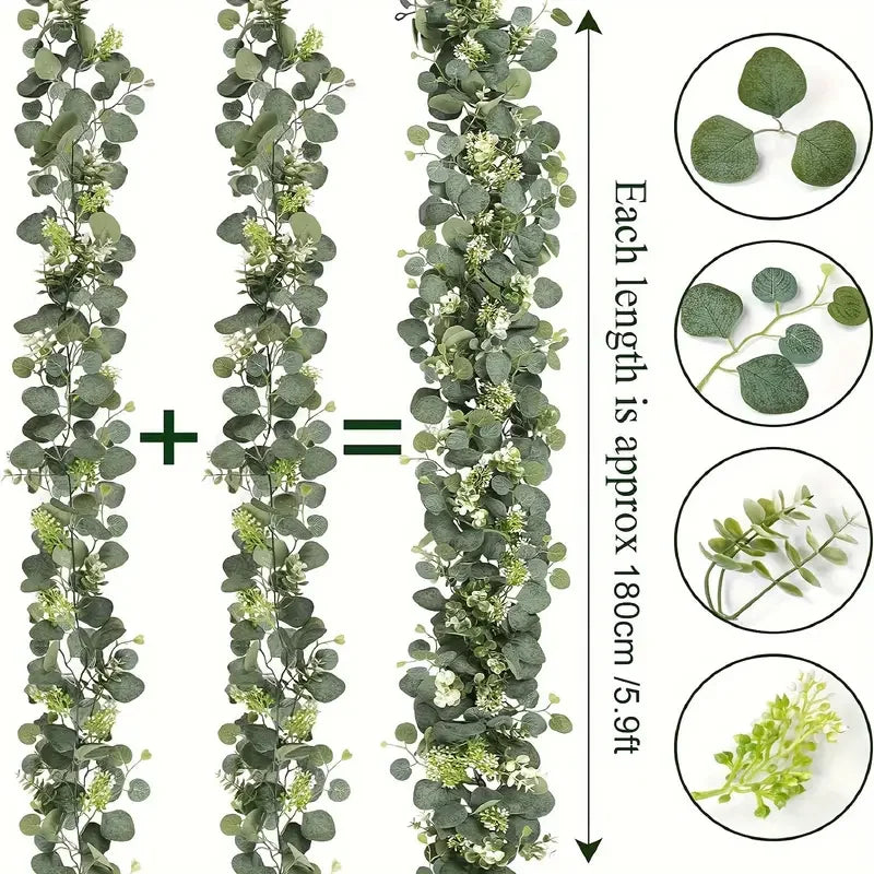 1/2/4PCS Artificial Eucalyptus Hanging Garland White Flowers Vines Fake Plants for Wedding Arch Wall Home Party Christmas Decor
