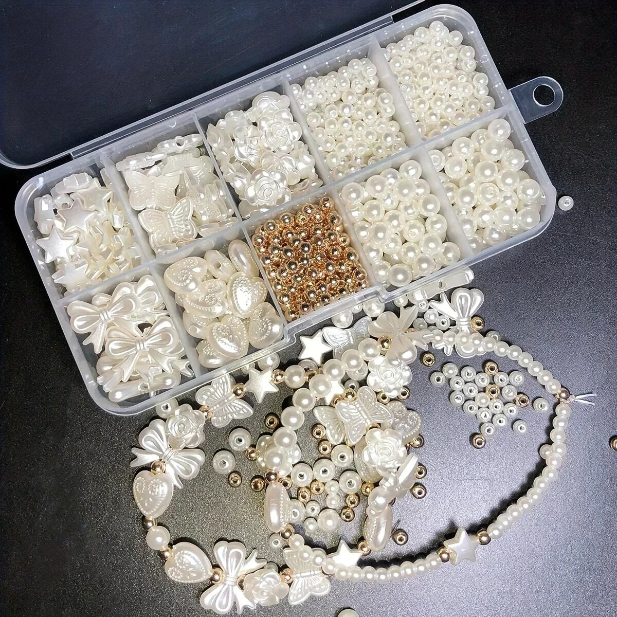 800pcs White Mixed Acrylic Pearl Polished Loose Beads Set Elegant for DIY Jewelry Decors Handmade Craft Jewelry Making Supplies