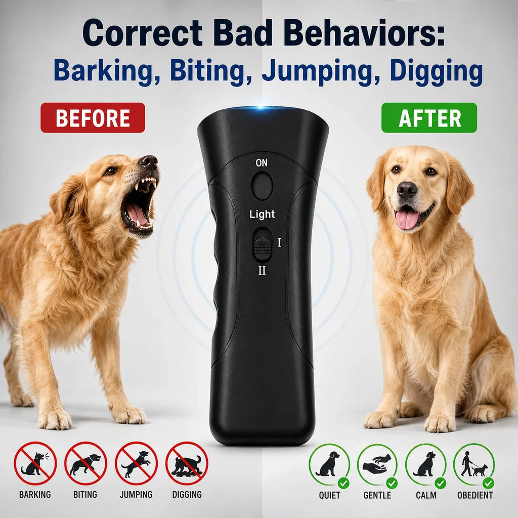 Handheld Ultrasonic Anti Barking Device Dog Training Tool with LED Light 2 Modes Pet Behavior Corrector