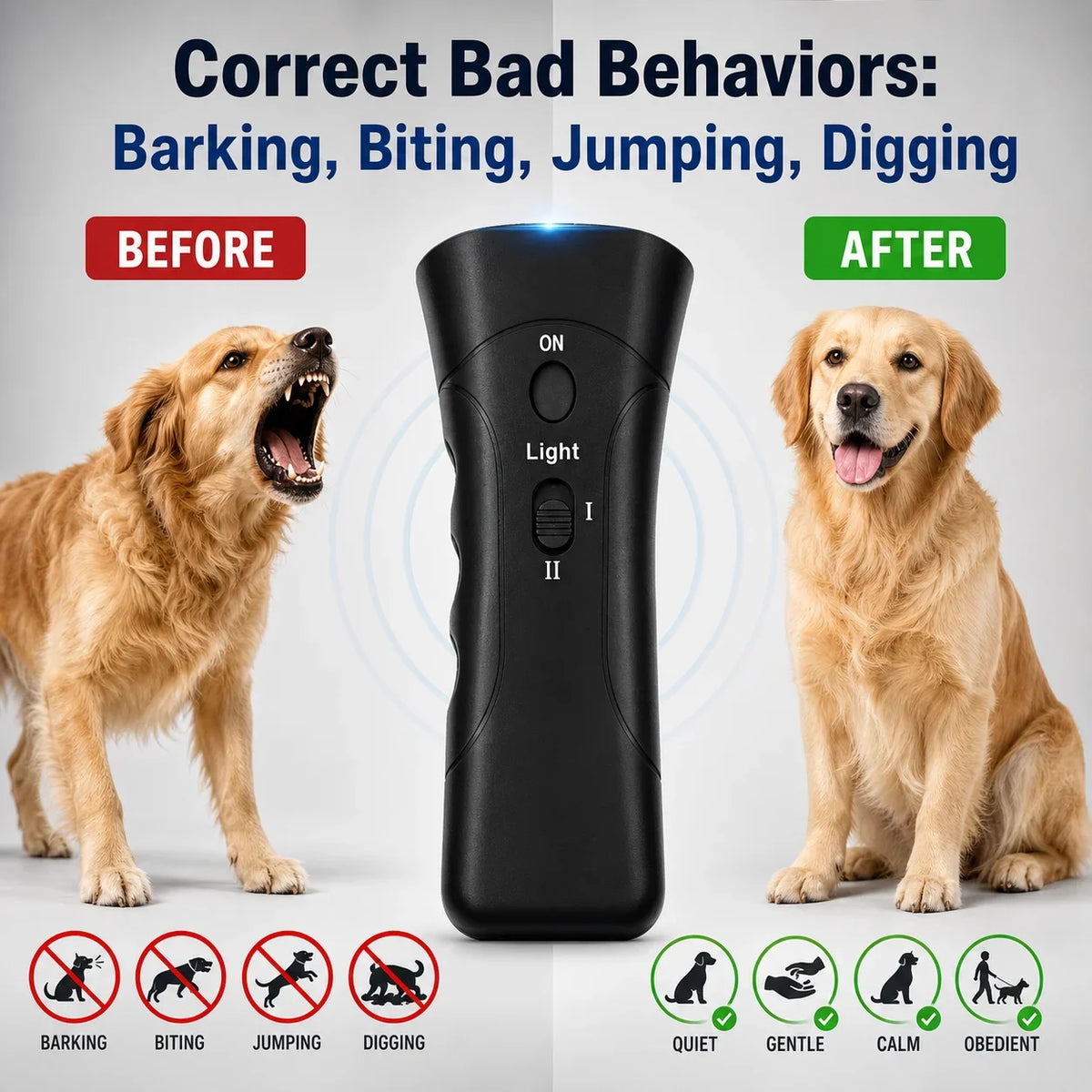 Handheld Ultrasonic Anti Barking Device Dog Training Tool with LED Light 2 Modes Pet Behavior Corrector