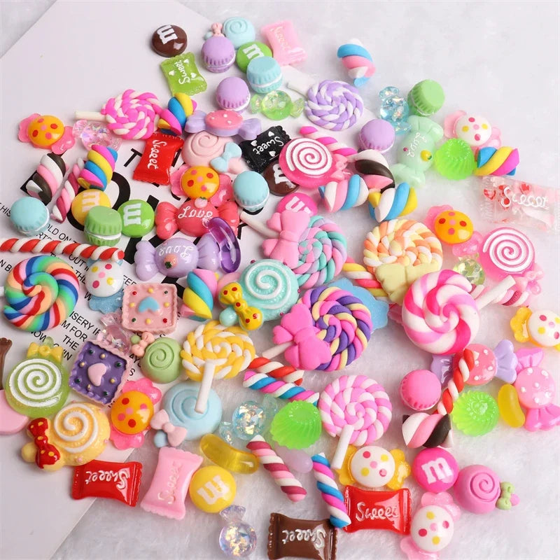 20PCS Multi Shape Kawaii Accessories Nail Art Charms Sweet Candy Gummy Bear Lollipop Resin Nail Art Rhinestion Decoration