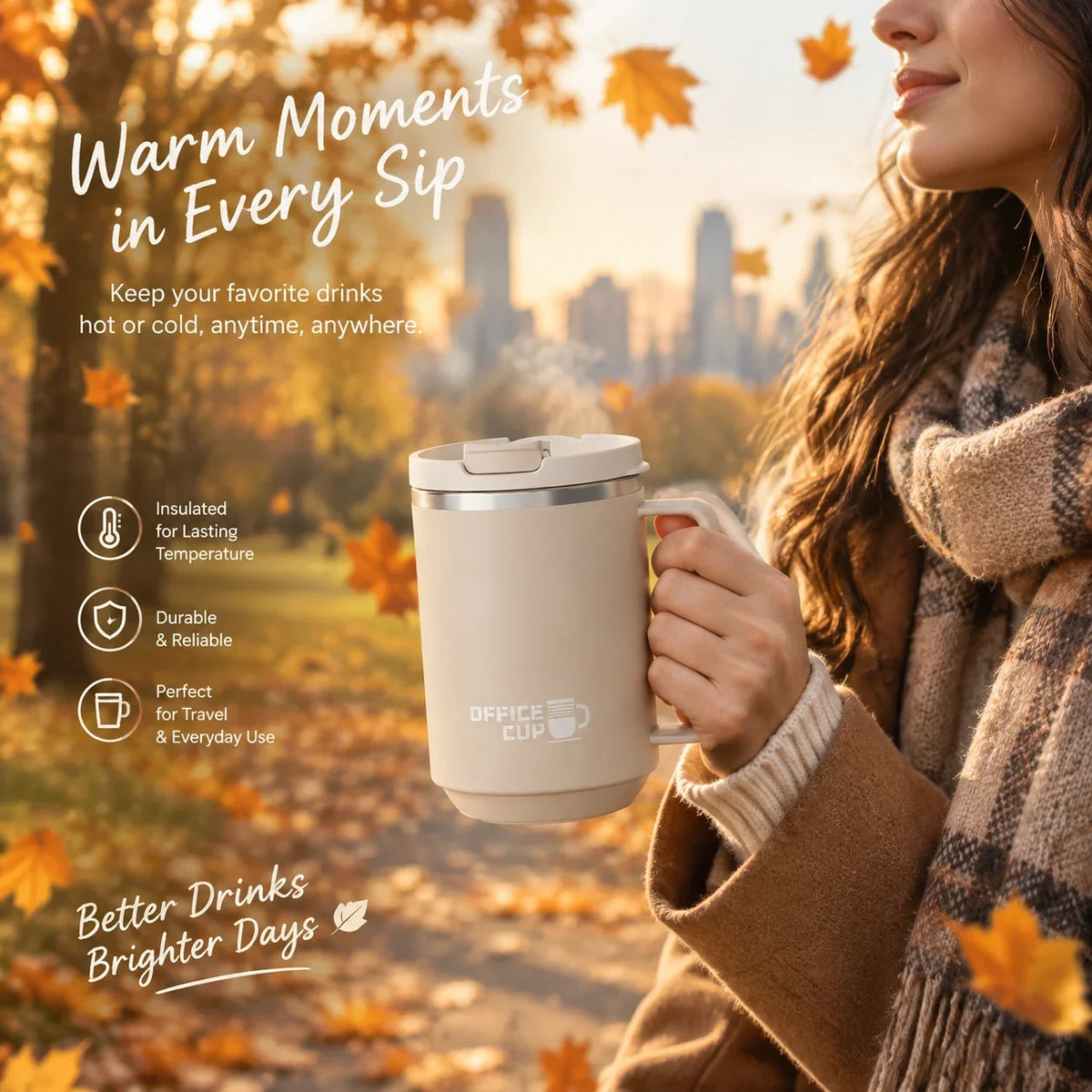 480ML  Stainless Steel Double Wall Insulated Coffee Mug With Handle Keeps Cold and Heat Thermal Mug Leak-proof Drinking Cup