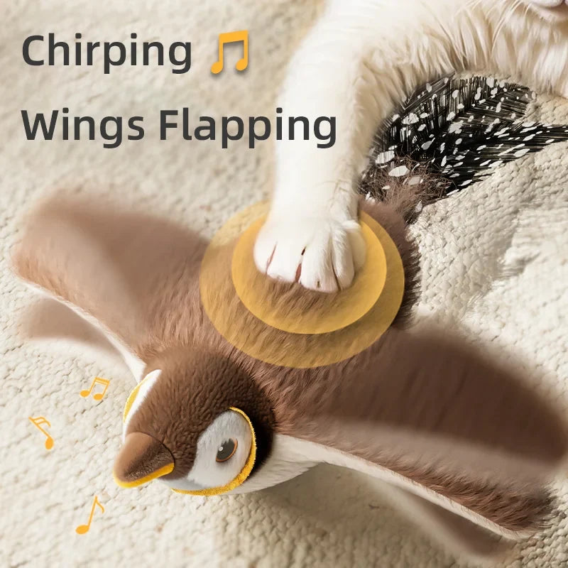 Interactive Cat Toy Chirping Flapping Sparrow Dog Toys Rechargeable Touch Squeak Bird-Shaped Plush Toy with Catnip Pet Supply