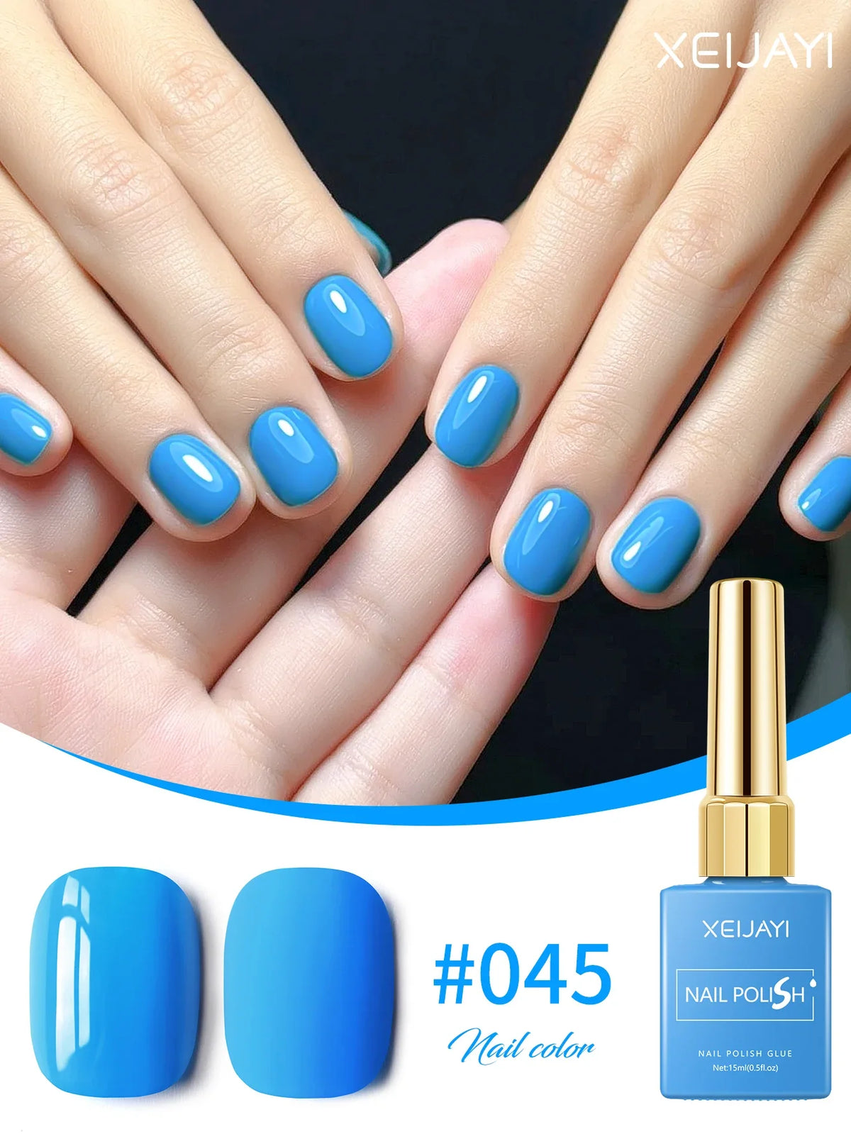 XEIJAYI 1Pc 15ml Blue Gel Nail Polish - Soak Off UV, Formaldehyde-Free for Trendy Nail Art Designs, Long-Lasting & Odorless