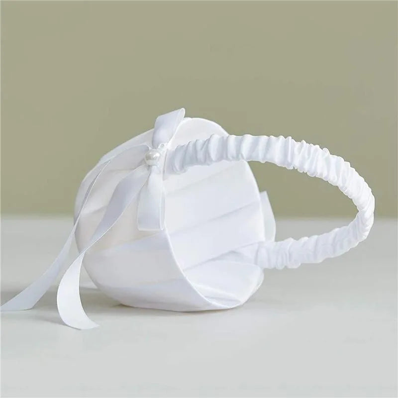 1/2pcs Satin Pearl Knot Flower Basket For Girls, Ring Holder, White Flowers, Wedding Accessories, Ladies Supplies, 2024