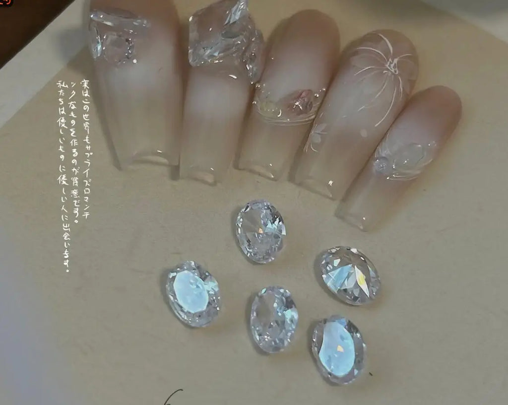 10pcs Clear Diamond Crystal Nail Rhinestones 3D Rectangle Oval Zircon Jewelry Nail Parts DIY Luxury Ice Tranparent Nail Gemstone