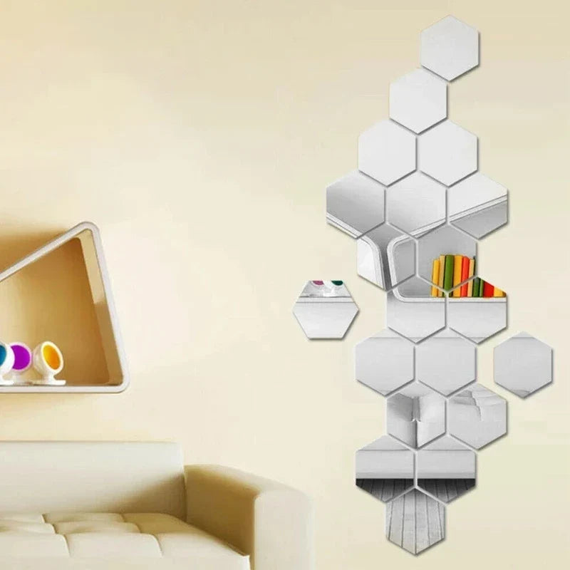 Hexagonal Mirror Wall Decals | Self-Adhesive 3D Acrylic Decorative Mirrors | Creative Wall Decals for Living Rooms and Bedrooms