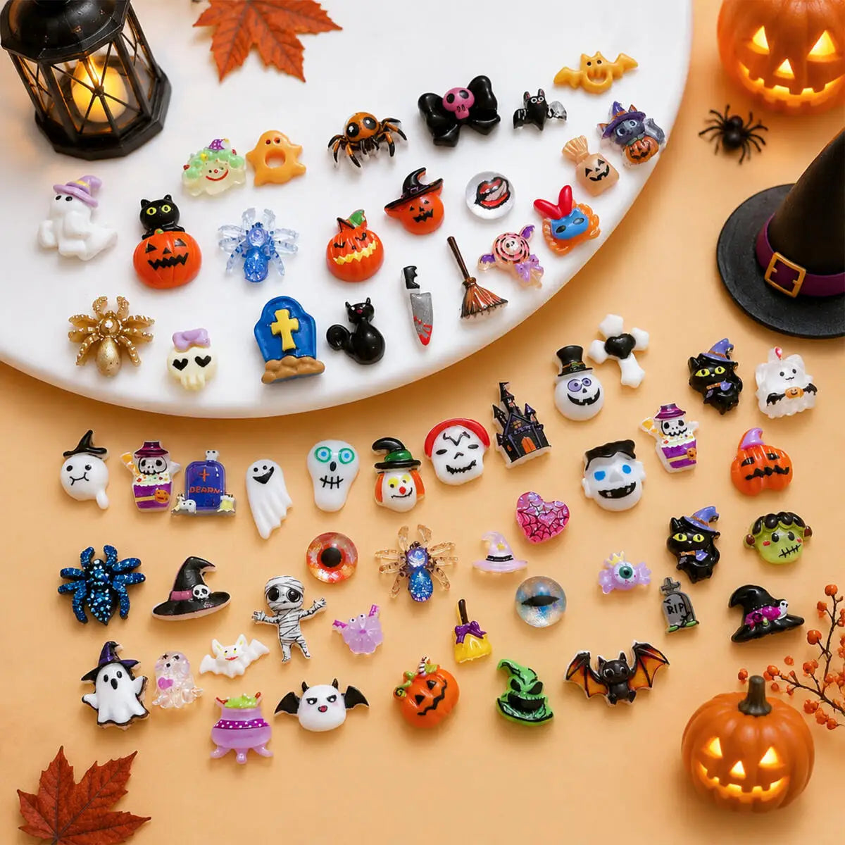 3D Simulated Creative Halloween Series Resin Nail Art Decorations Random Mixed Ghost Pumpkin Tombstone Cat Nail Charms DIY Nails