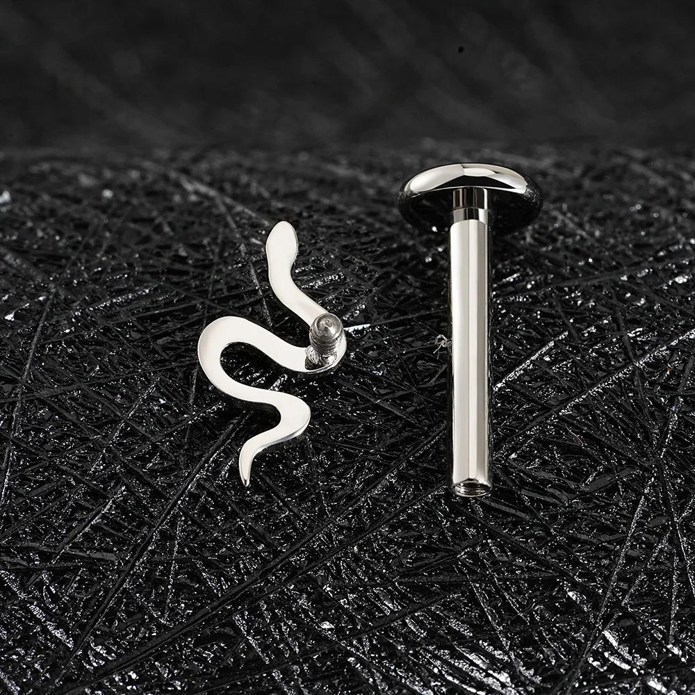 Right Grand ASTM F136 Titanium Mini Snake Cartilage Earring 16G Tiny Serpent Flat Back Labret Helix Tragus Stud Piercing Jewelry