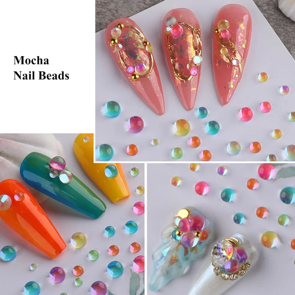 12 Grids Sparkling Aurora Flatback Mermaid Beads Nail Art Charms 3D Crystal Candy Bubble Beads DIY Kid Manicure Decoration Parts