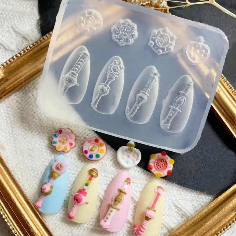 【Peace】1Pc Cream Bow Bear 3D Silicone Nail Mold DIY Nail Art Decoration Flower Transparent Nail Template Manicure Design Tool