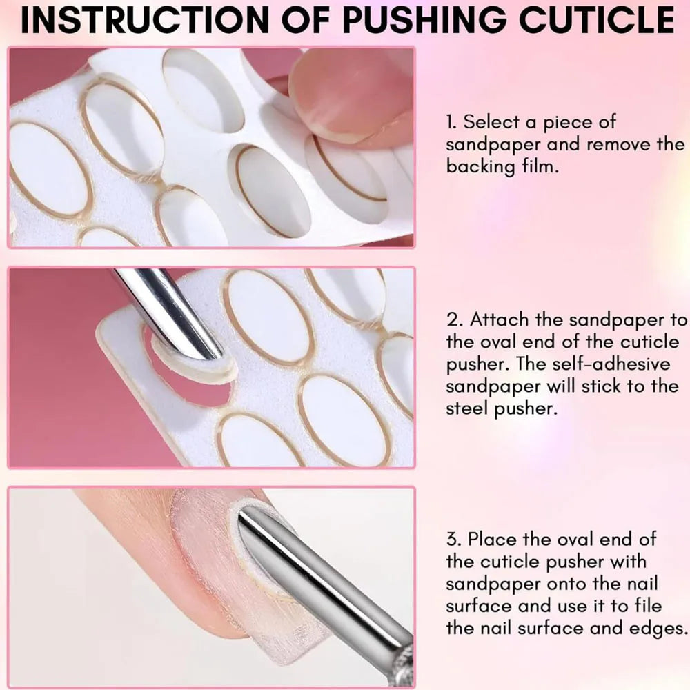50Pcs 180Grit Sanding Slice+1Pc Nail Cuticle Pusher Set Self-Adhesive Pre Polishing Sandpaper Nails Files Manicure Pedicure Tool
