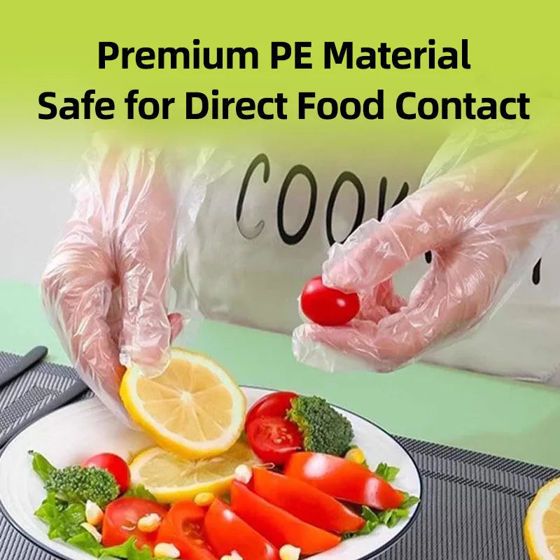 50/200Pcs Disposable PE Gloves Food Grade Transparent Plastic Gloves For Cooking Kitchen Restaurant Cleaning Household Food Safe