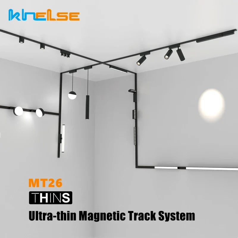 H6mm Ultra Thin Magnetic Track Light System 48V Living Room Ceiling Mount LED Ceiling Magnet Rail Lamp Spotlight Chandelier