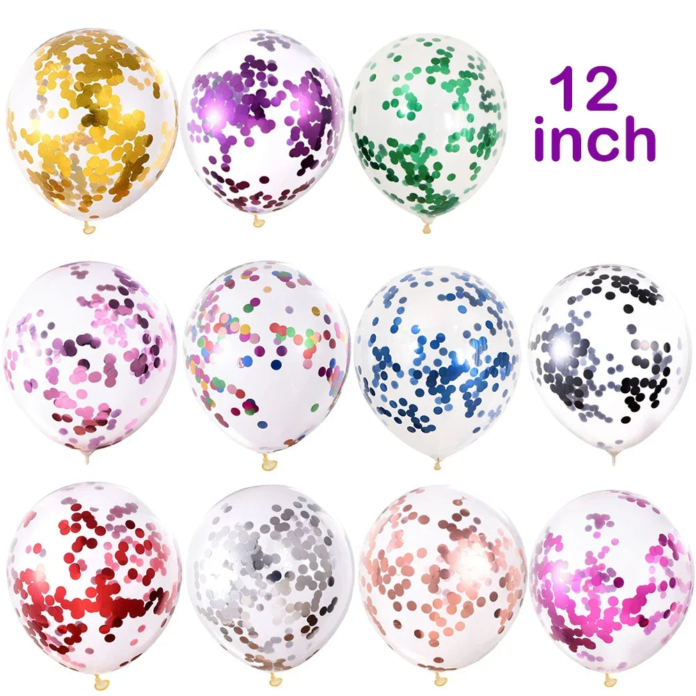 5-30pcs Sparkling Sequin Balloon 12inch Confetti Latex Transparent Ballon Kids Birthday Party Baby Shower Wedding Decor Supplies