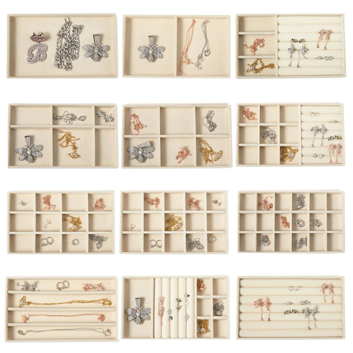 Plush Jewelry Storage Tray, Detachable Tray, Earrings, Earrings, Rings, Necklaces, Storage Tray, Drawer, Partition Tray