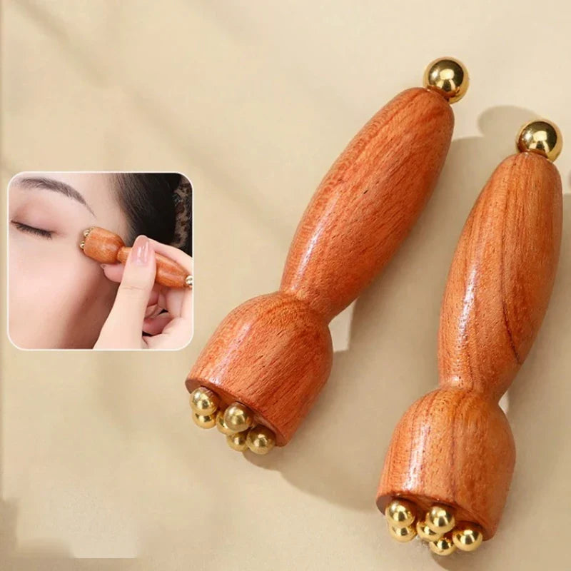 Mini Lotus Seedpod Brass Bead Wood Facial Gua Sha Eye Facial Point Massager Relaxatiow Meridians Acupoint Massage Tool"