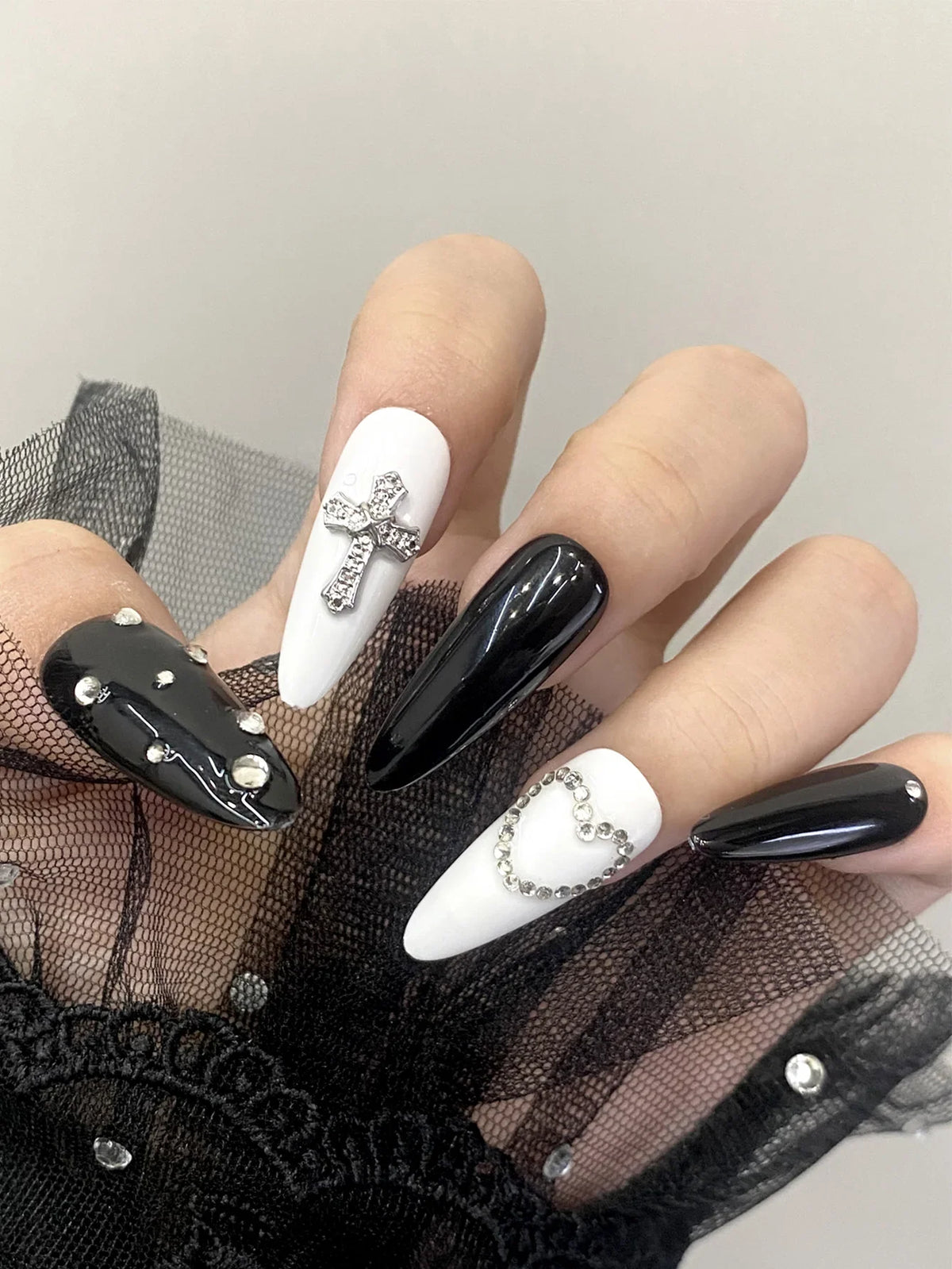 TSZS 12 Grids Y2K Silver Cross Nail Art Charms Mix Design Punk Starlight Cross with Wing Nail Decoration