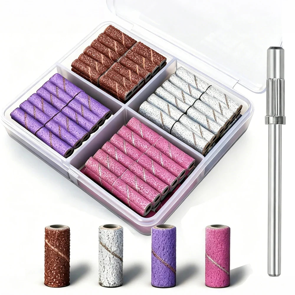 100pcs 3mm Nail Sanding Bands-80/120/180/240 Grit Mini Nail Drill Bit Electric Nail File Accessory Polishing Manicure Tool