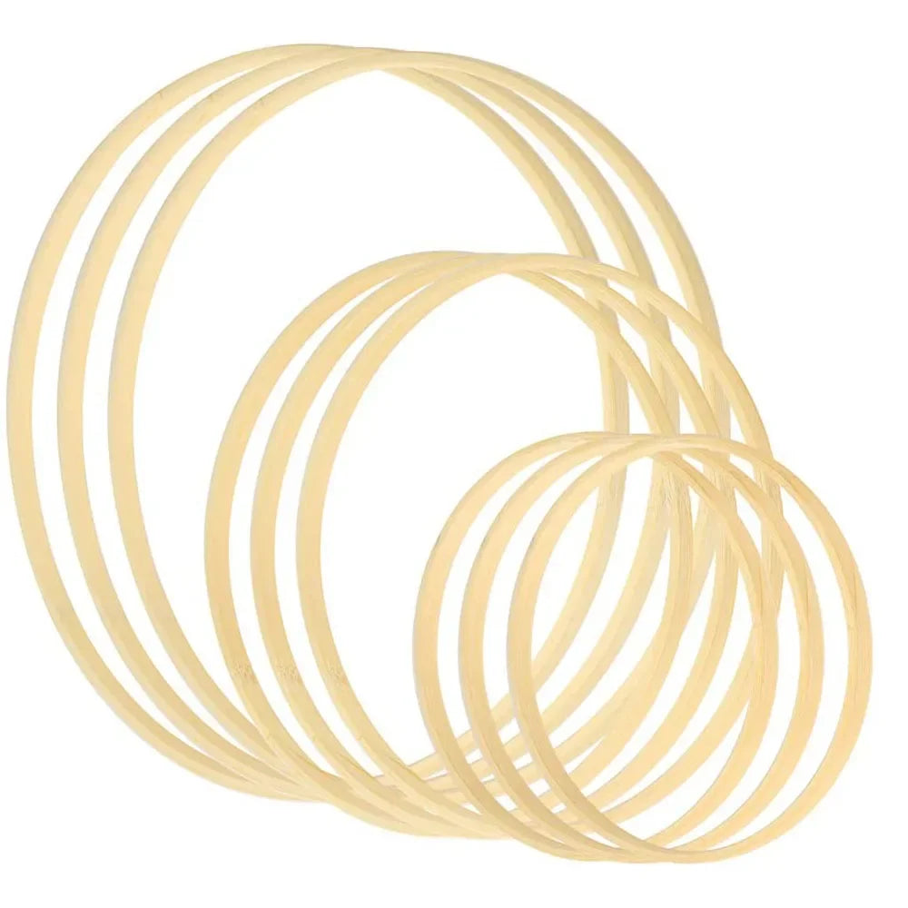 2Pcs Wooden Bamboo Floral Hoop Wreath Macrame Craft Hoop Rings For DIY Wedding Wreath Decor Dream Catcher Wall Hanging Crafts