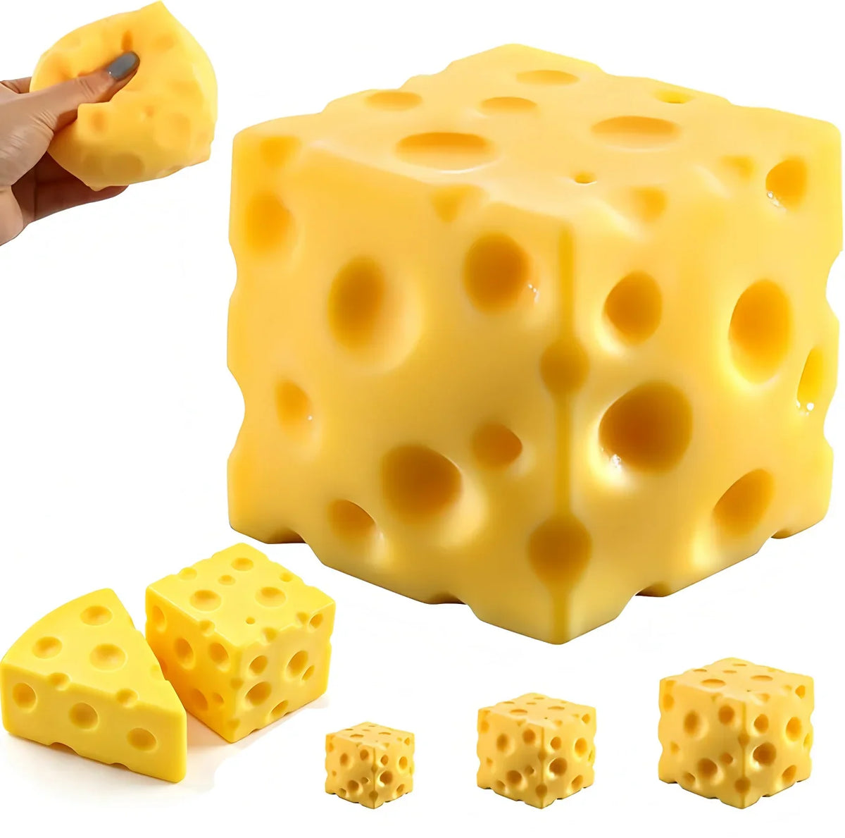 Stress Relief Cheese Squishy Toy Elastic Squeeze Toy Slow Rebound Anxiety Relief Anti-stress Funny Toy Decompression For Adults
