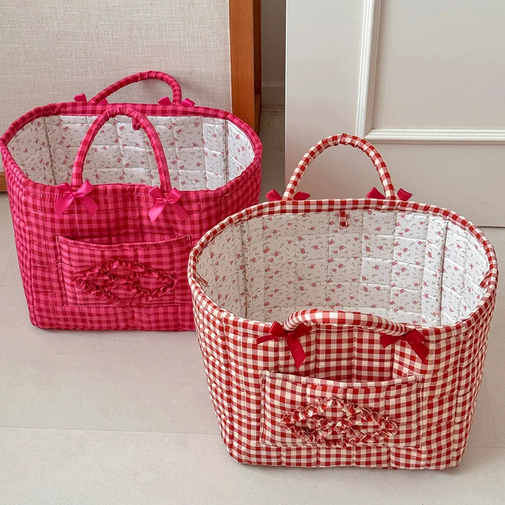 Airfriend Grid Organizers Basket With Handle Portable Home Room Foldable Storage Basket For Snack Clothes Toys Storage Basket