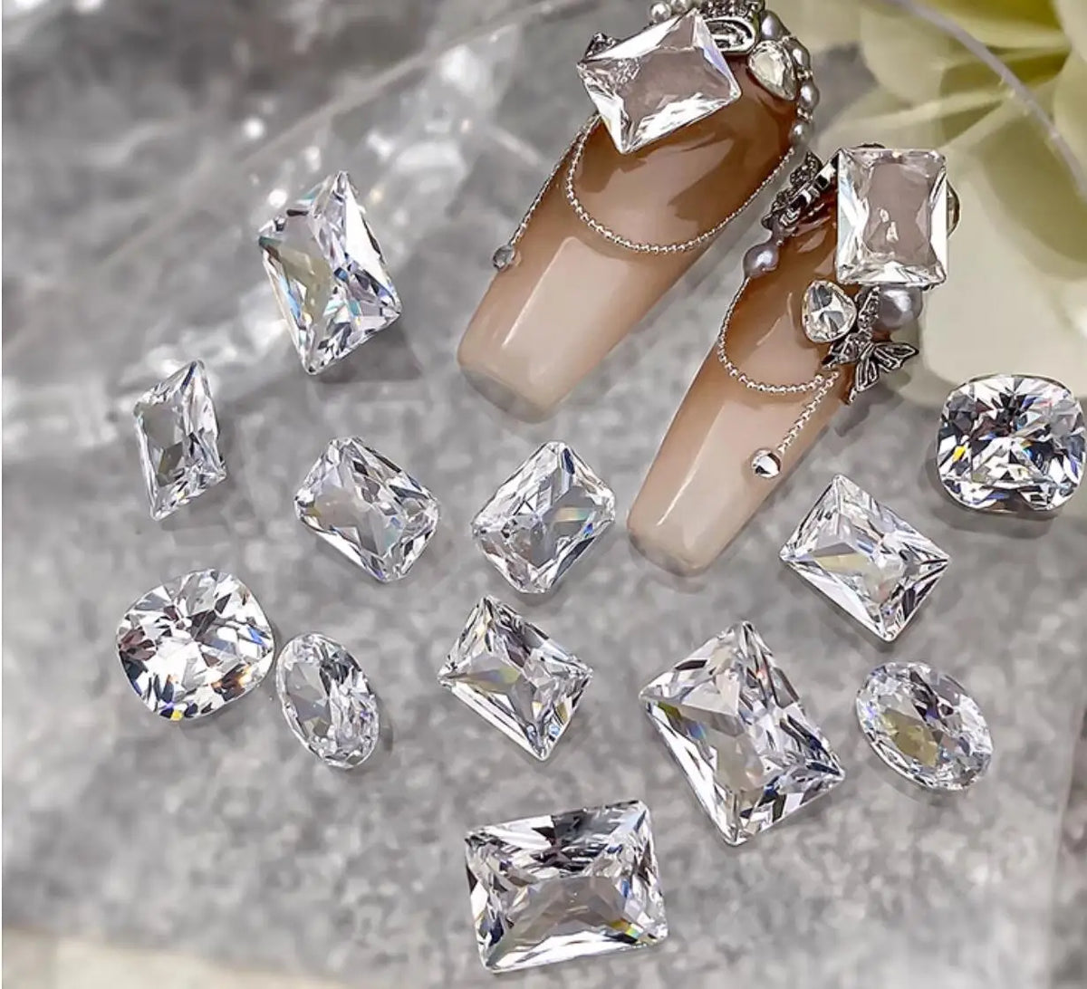 10pcs Clear Diamond Crystal Nail Rhinestones 3D Rectangle Oval Zircon Jewelry Nail Parts DIY Luxury Ice Tranparent Nail Gemstone